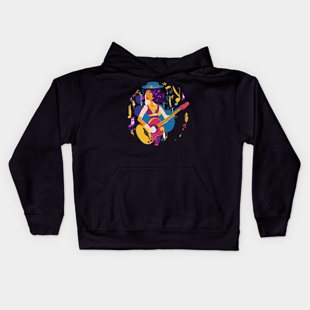 a music-inspired t-shirt design for a fictional band or artist.  a combination of musical elements, typography, and vibrant colors to convey the music’s energy Kids Hoodie by goingplaces